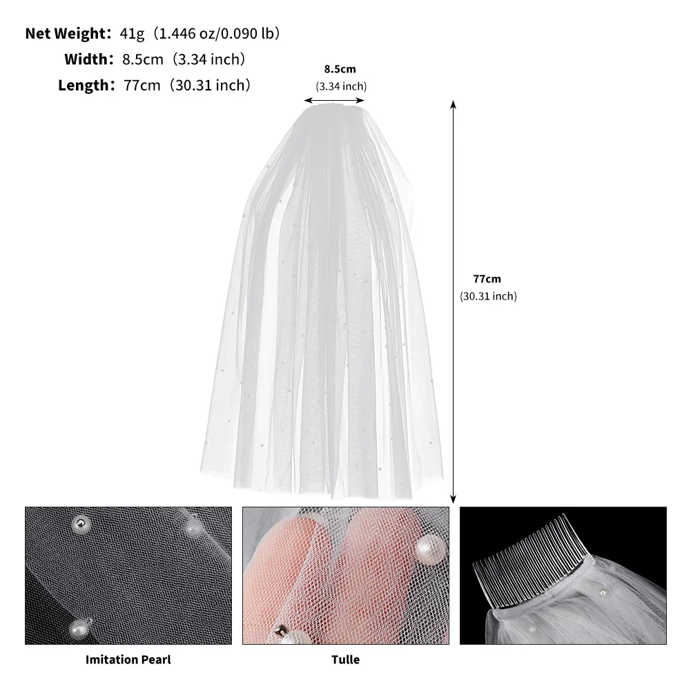 أزياء العاج الأبيض الزفاف شال الحجاب الدانتيل اللؤلؤ مطرز الحجاب إكسسوارات الشعر مع أمشاط حفل زفاف أغطية الرأس كهدايا