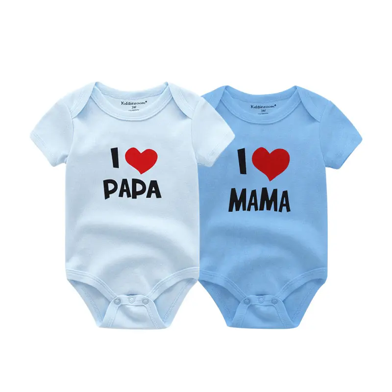 Kiddiezoom 2 Pcs/Lot Four Seasons I love Papa Mama Newborn Boy Girl Bodysuits Soft 100%Cotton Baby onesies Twin Clothes