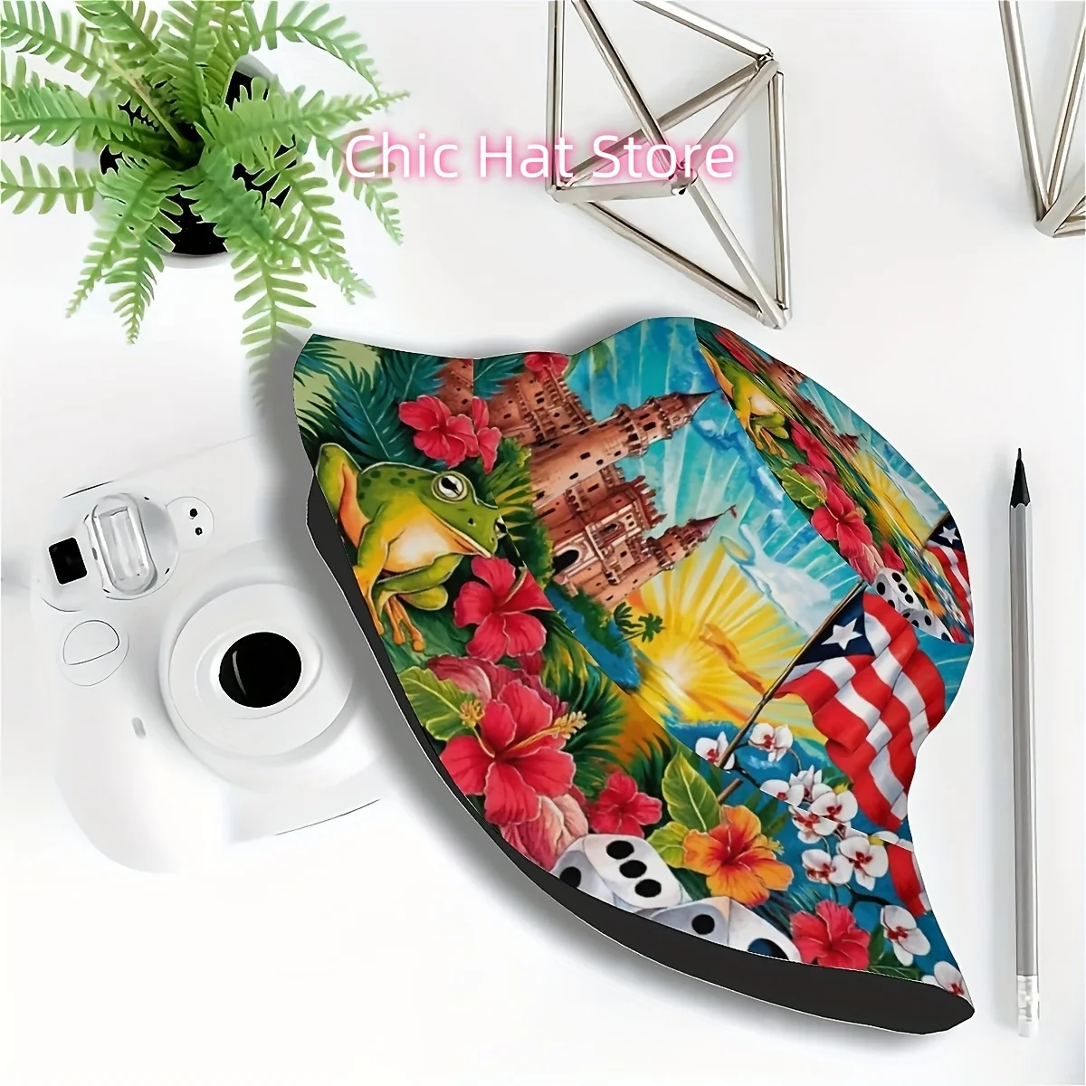 1pc Puerto Rico, Featuring a Flag And Egg Flower, Frog Unisex Printed Fishing Hat, a Trendy Hat with a Playful Character, Perfec