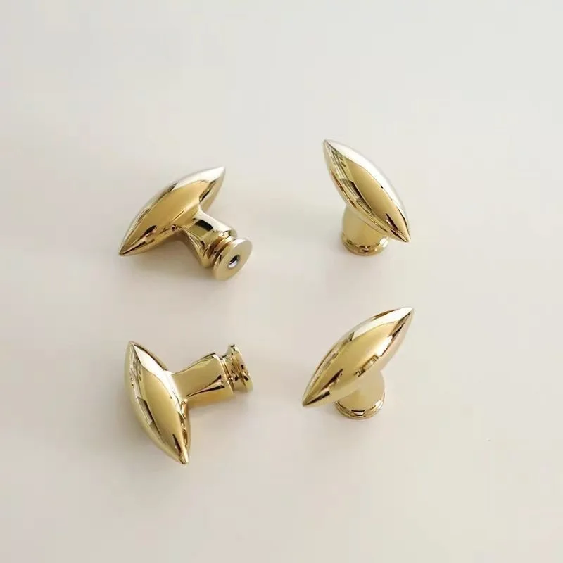 Nordic Vintage Solid Brass Olive Shape Furniture Knobs Single Hole Drawer Pulls Kitchen Cabinet Handles