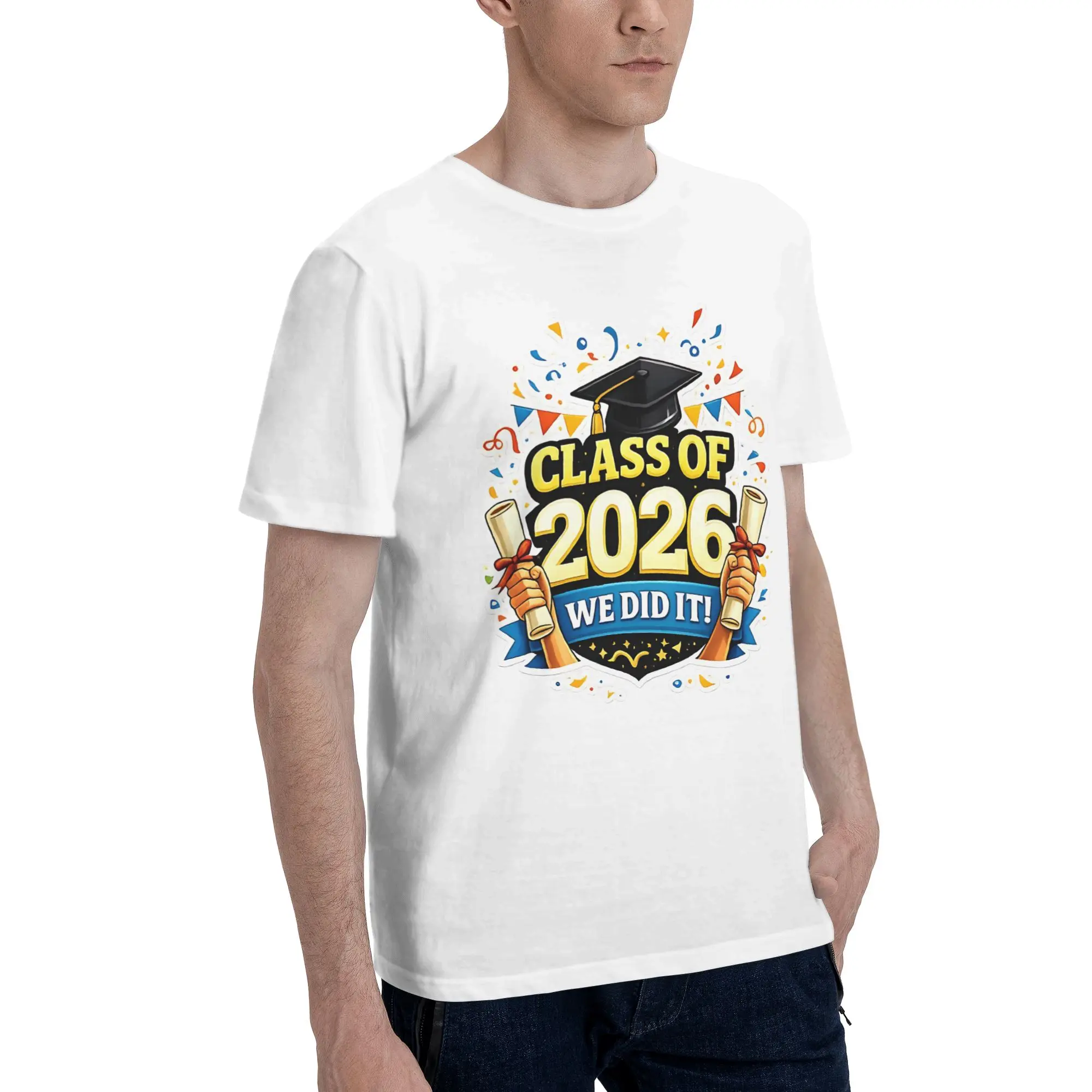 Class of 2026 We Did It Graduation Design  Bold Celebration Grad Cap Novelty 100% Cotton T-Shirt Class Of 2026 Tops Tees For Men