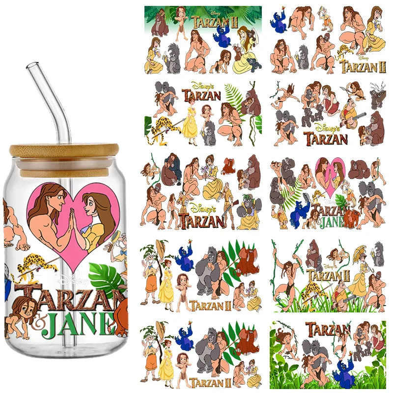 

Disney Tarzan & Jane 16OZ UV DTF Cup Wraps Transfer Sticker For Glass Libbey Can Bottle Selfadhesive Washable DIY Custom