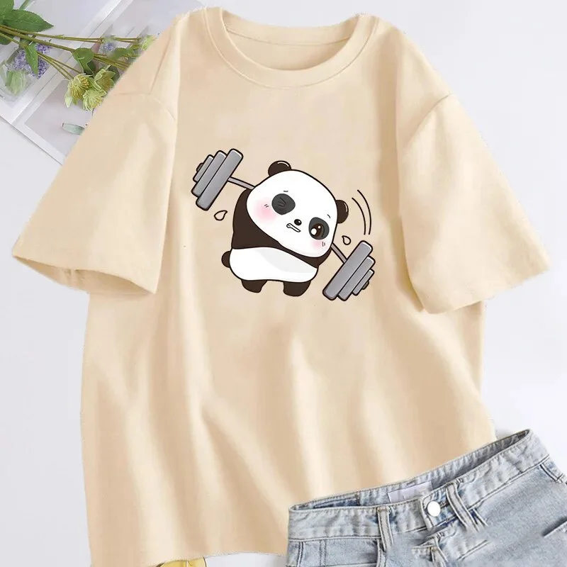 New Funny Panda Cotton T-Shirts Print Men Women Casual O-Neck Short Sleeves T Shirt Oversized Harajuku Unisex Tees Tops Clothing