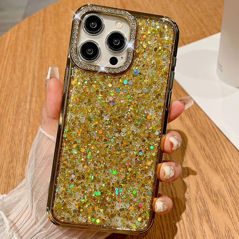 Glitter Luxury Quakeproof TPU Case For iPhone 15 ProMax 14 Plus 13 Pro 12 11 11ProMax Half Phone Cover Case