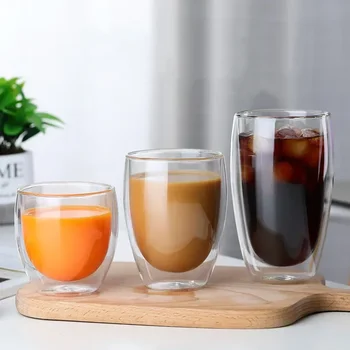 Heat Resistant Double Wall Glass Cup 80-650Ml Beer Milk Coffee Water Cups Transparent Cup Wholesale Glass Drinkware Mug Set Gift 1