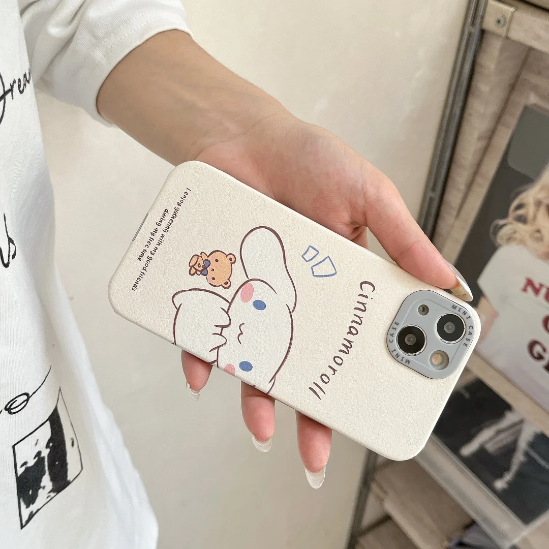 Custodia per telefono in pelle 3D simpatico cartone animato Cinnamoroll per iPhone 13 14 15 16 Pro Max 16Pro 15pro Cover morbida per cannella giapponese