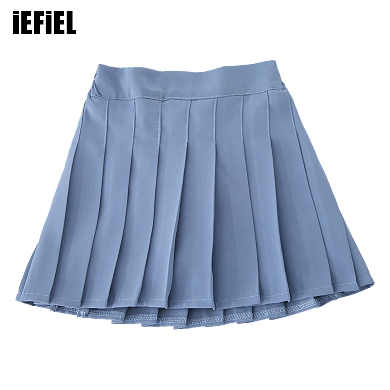 

Kids Girls Solid Color Pleated Skirt Back Elastic Band High Waist School Uniform Mini Skirt with Shorts for Daily Casual