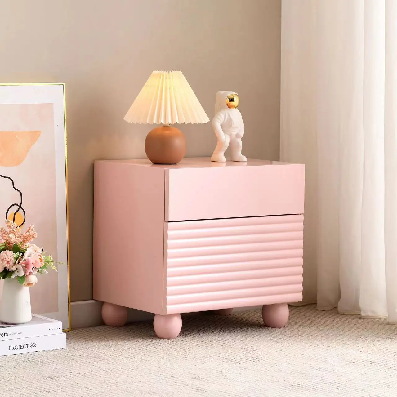 Italian Style Cream-Style Nightstand, Bedside Cabinet, Modern Minimalist Small Bedroom Storage Cabinet 5