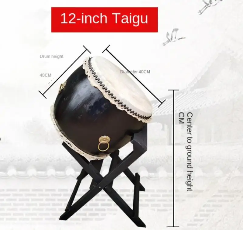 Japanese Taiko Wooden Drum with Stands Cow Leather Drum Japanese Taiji Drum with Drumsticks Percussion Instrument