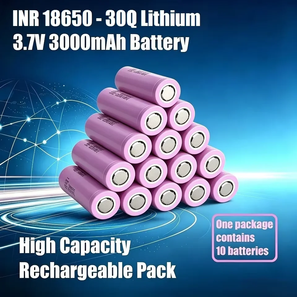 10 Stück pro Packung. Für INR18650-30Q 3000mAh 3,7V Lithium-Ionen-Akku, eine Packung enthält 10 Akkus, verwendet für Elektrowerkzeuge, Taschenlampen und Elektrofahrräder, mit stabiler Leistung und