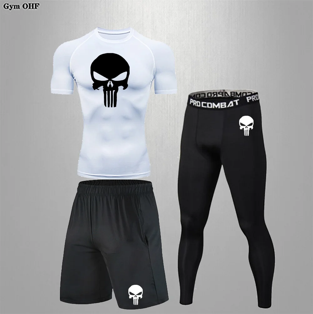 New anime Man MMA Rashguard Compression Top Training Set Quick Dry Fitness Tights Track suit Men sportswear Jogging Clothing