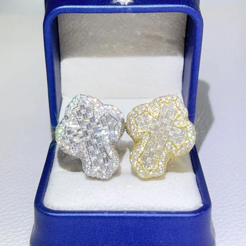 Tingjie's New Cross Square Sugar Zircon Ring Personalized Hip Hop Trendy Brand Couple Accessories