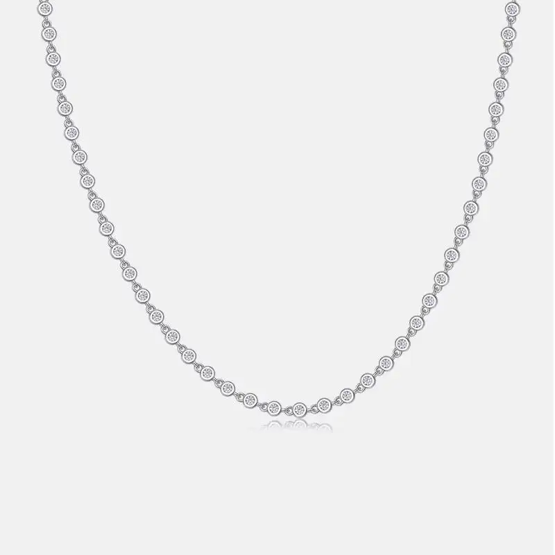 Custom Elegant Women Fine Jewelry 925 Sterling Silver Moissanite Tennis Chain Necklace Women Engagement Necklace