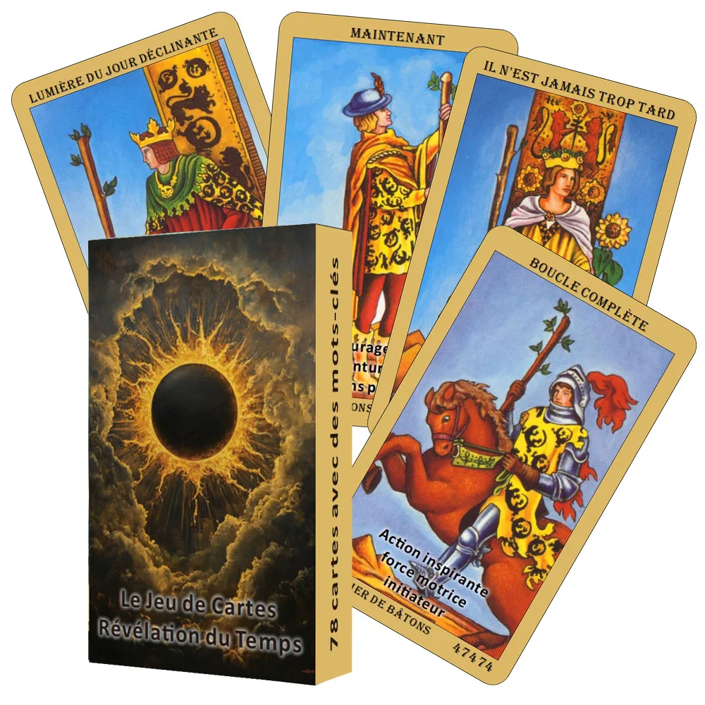 

French Tarot Deck, Classic Cards, 78 Cards with Keywords, The Time Revelation Card Deck, 12x7cm Cards, Tarot Cards for Beginners