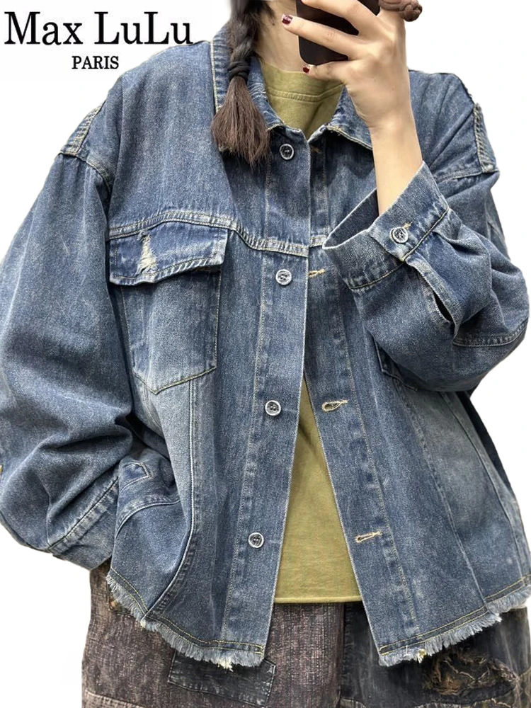 Max LuLu British 2024 Autumn Womens Vintage Leisure Denim Jacket Fashion Loose Punk Coats Classic Female Luxury Harajuku Clothes