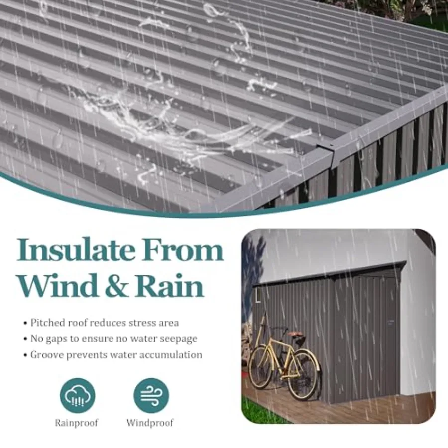 Outdoor storage shed for garden, backyard, patio, lawn: galvanized steel, gray, waterproof, lockable door and window, 4 x 9.2 f