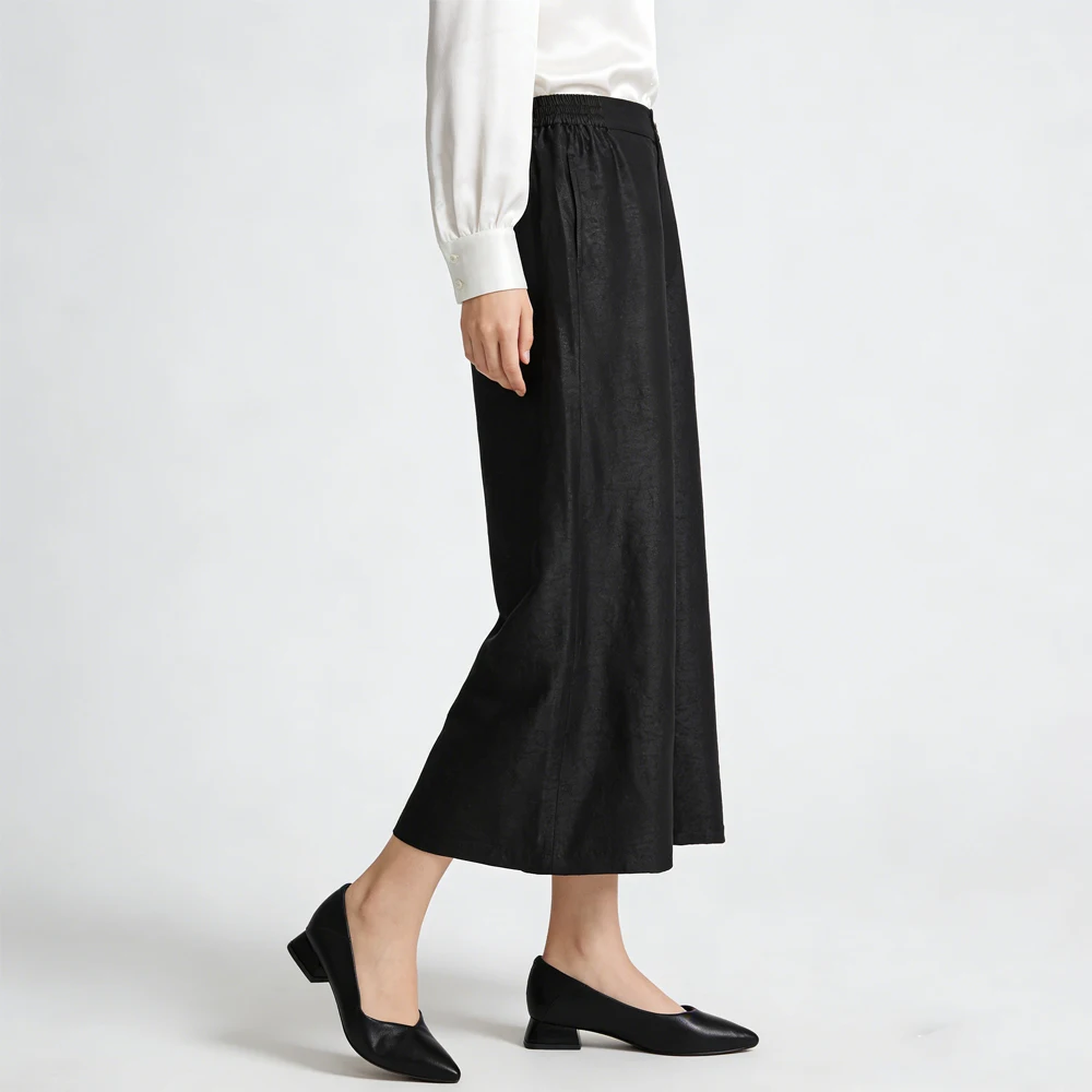Plus Size 2026Spring New Black Versatile Style 100%Natural Mulberry Silk Gambiered Guangdong Gauze Women's Casual Wide Leg Pants - view 2