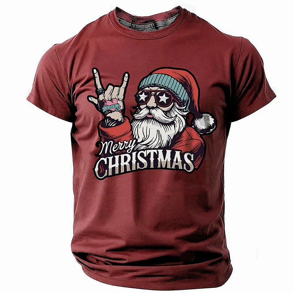 Men's T-shirt All Season Short Sleeve Santa Claus Graphic Print Casual Crew Neck Pullover Fashion Street Oversized Clothing