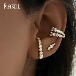 RAKOL Fashion Geometric Cubic Zirconia Clip Earrings for Women New Ins Simple U-shaped Without Pierced Ears Jewelry RE2756