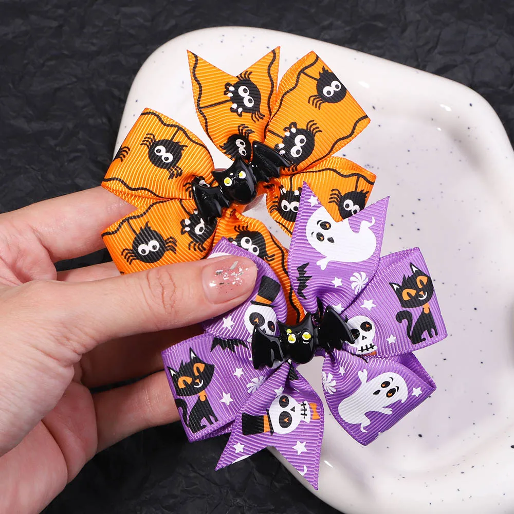 4Pcs/set Halloween Funny Pumpkin Hair Clip Cheer Bows Bat Hairgripes Boutique Party Childrens for Girls Halloween Barrette