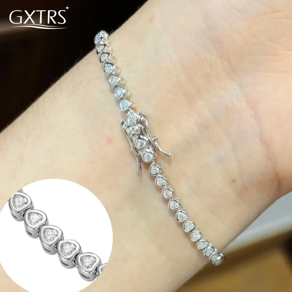 

GXTRS в форме сердца, полный муассанит, теннисные браслеты для женщин и мужчин, серебро S925, лабораторные бриллиантовые цепочки на руки, подарок, ювелирные изделия, сертифицированные