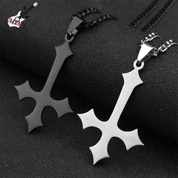 Goth Upside Down Cross Stainless Steel Pendant Necklace for Men Black Color Inverted Crucifix Cross Man emo Chain Jewelry Gifts