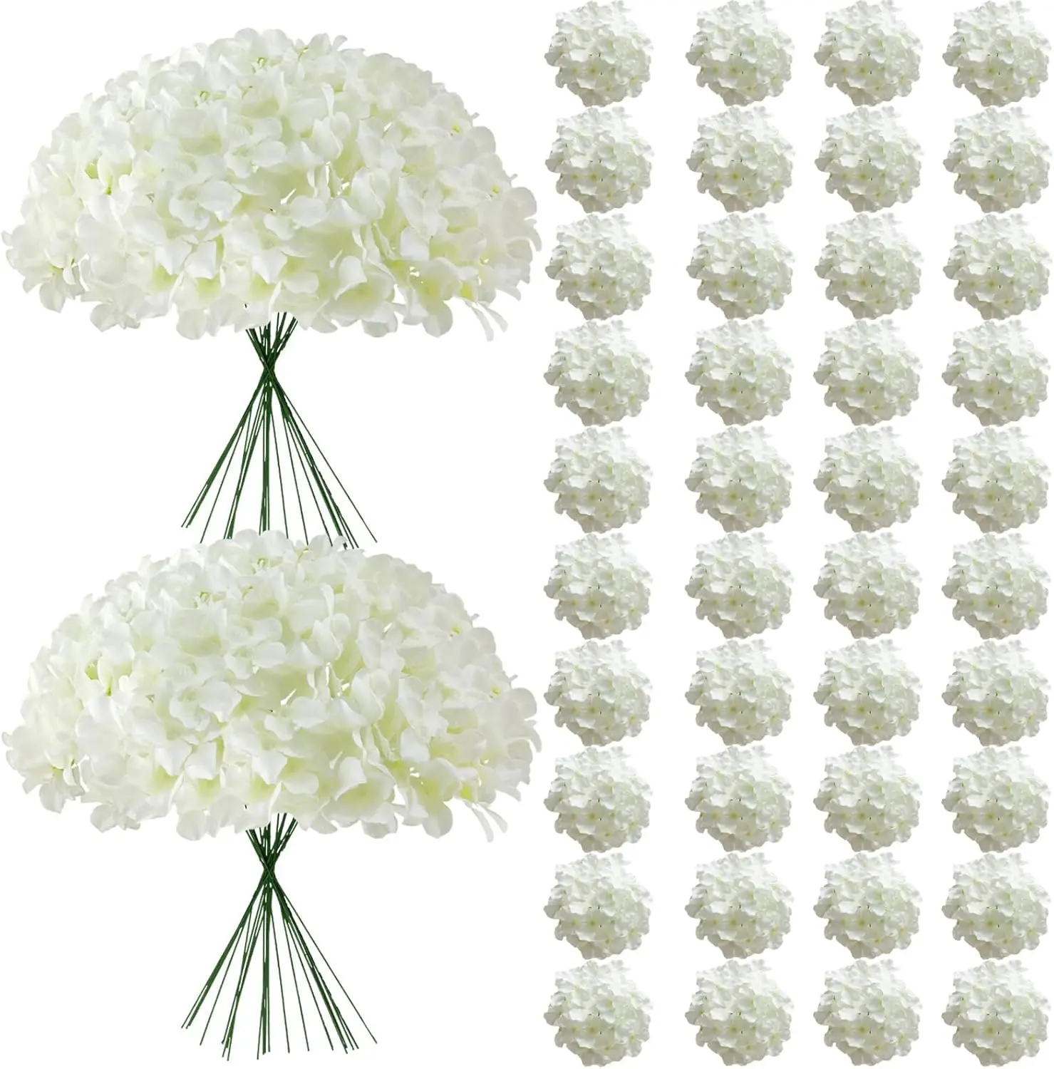 

65Pcs White Hydrangea Artificial Flowers Bulk，Realistic Silk Fake Flowers with Stems，Faux Hydrangea Flowers for Weddin