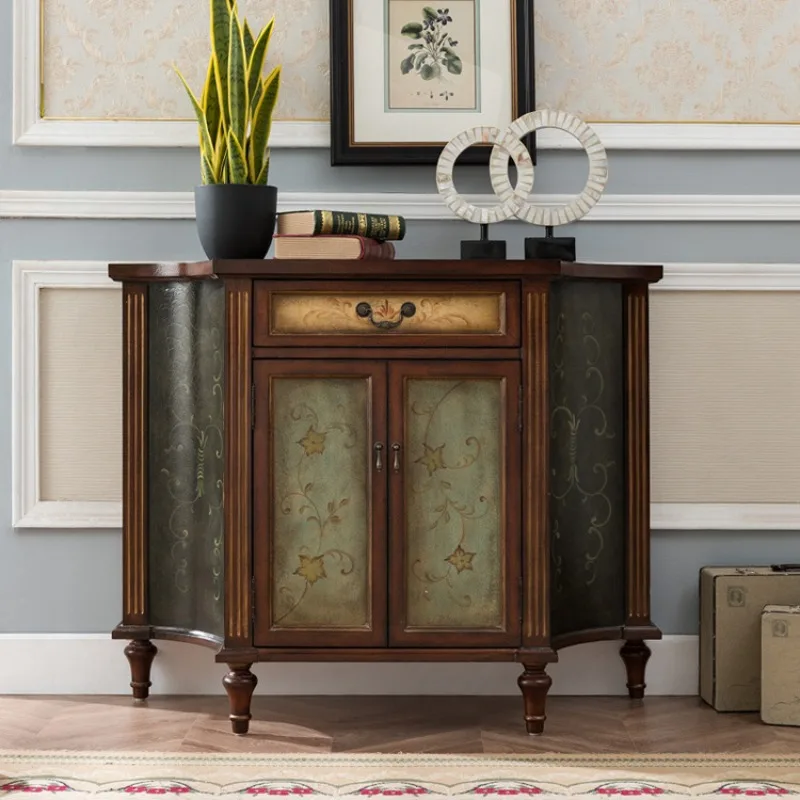 

Entryway American Light Luxury Hallway Storage Cabinet Solid Wood Entry Cabinet Living Room Corridor Table Vintage Hand-painted