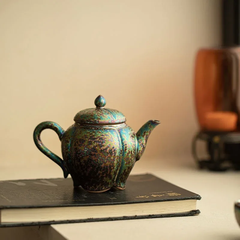 155ML Jingdezhen Chinese-style Colorful Kiln Change Jianzhan Melon Edge Pot Household Ceramic Teapot Kung Fu Tea Set Collection