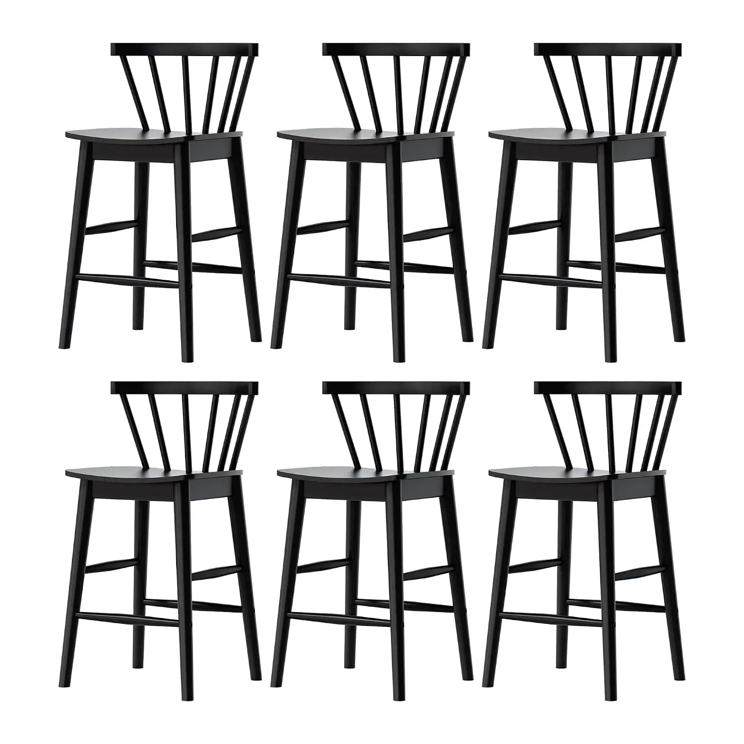 Black Wood Bar Stools 6pcs, 24
