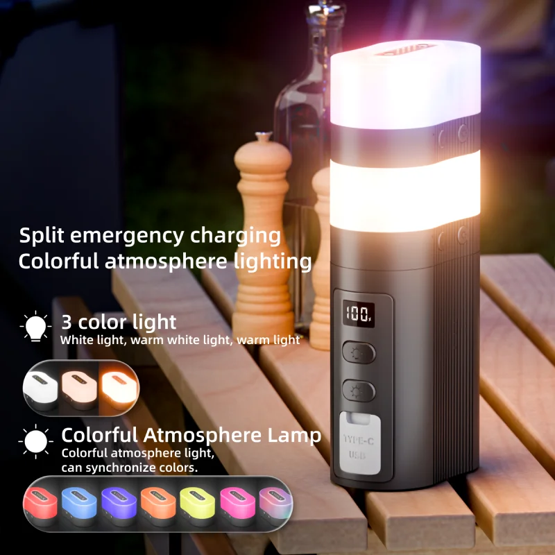 Rechargeable Waterproof Outdoor Camping Lantern Dimmable Multi-Function Solar Powered Lamp for Hiking Backpacking Wilderness