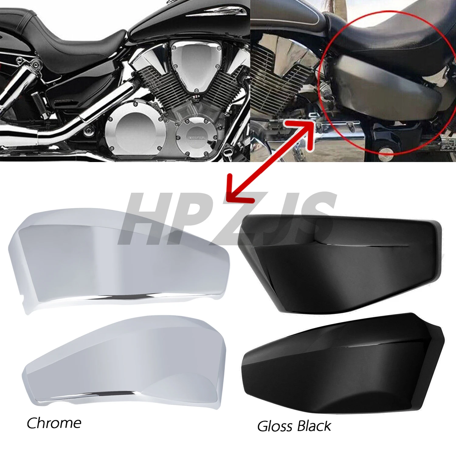 Motorcycle Battery Side Cover For Honda VTX1300C VTX1300S VTX1300R VTX1300T 2003-2009  Gloss Black/Chrome