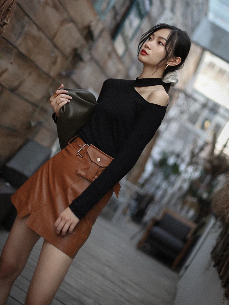 

Женская базовая футболка с длинным рукавом и вырезами, приталенного кроя, в австралийском стиле, для повседневной носки, из модала, однотонная, в винтажном стиле