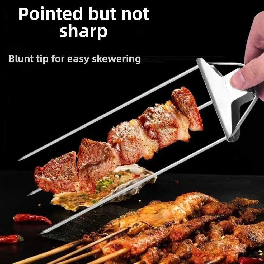 Gifts Polished Finish BBQ Skewers Push Rod Slider Grilling Accessories Barbecue Fork Prong Design Grilling Skewers