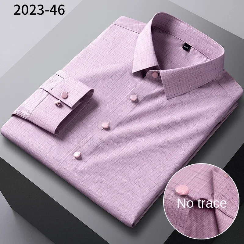 Camicia da uomo, nuova camicia in fibra di bambù camicia a maniche lunghe da uomo tinta unita elastico non stirante abbigliamento professionale utensili all'ingrosso