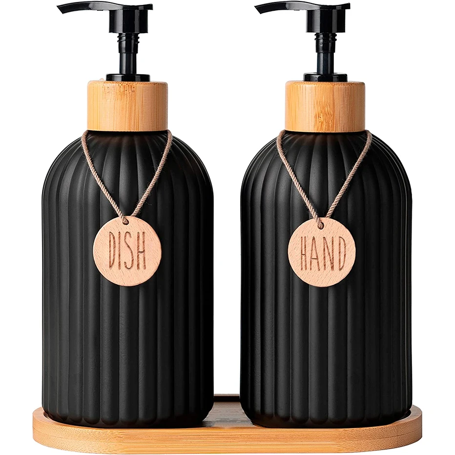 

Kitchen Black Dish Soap Dispenser Bottle Set with Tags Countertop Hands Soap&Dish Soap Storage Container for Home Decor
