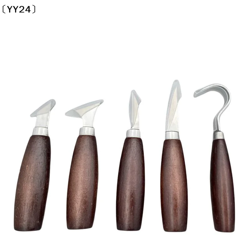5pc Wood Carving Tools Set Oak Handle Curved Knife Arts Crafts Tool For Hand Carving Wood  Portable Natural Wood Color〔YY24〕