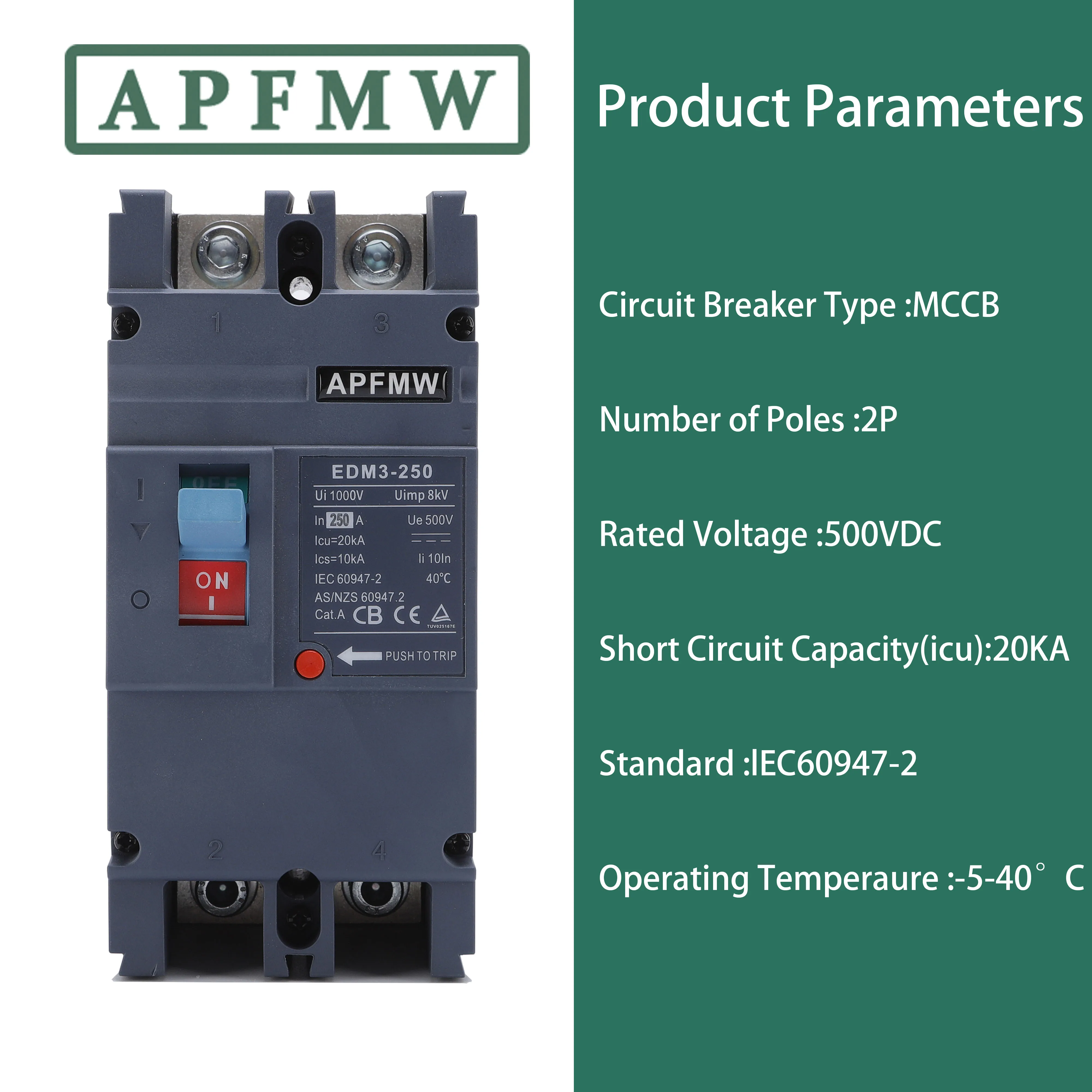 Solar Molded Case DC Circuit Breaker MCCB Overload Protection Switch Protector Photovoltaic PV 150A 250A Battery Isolator