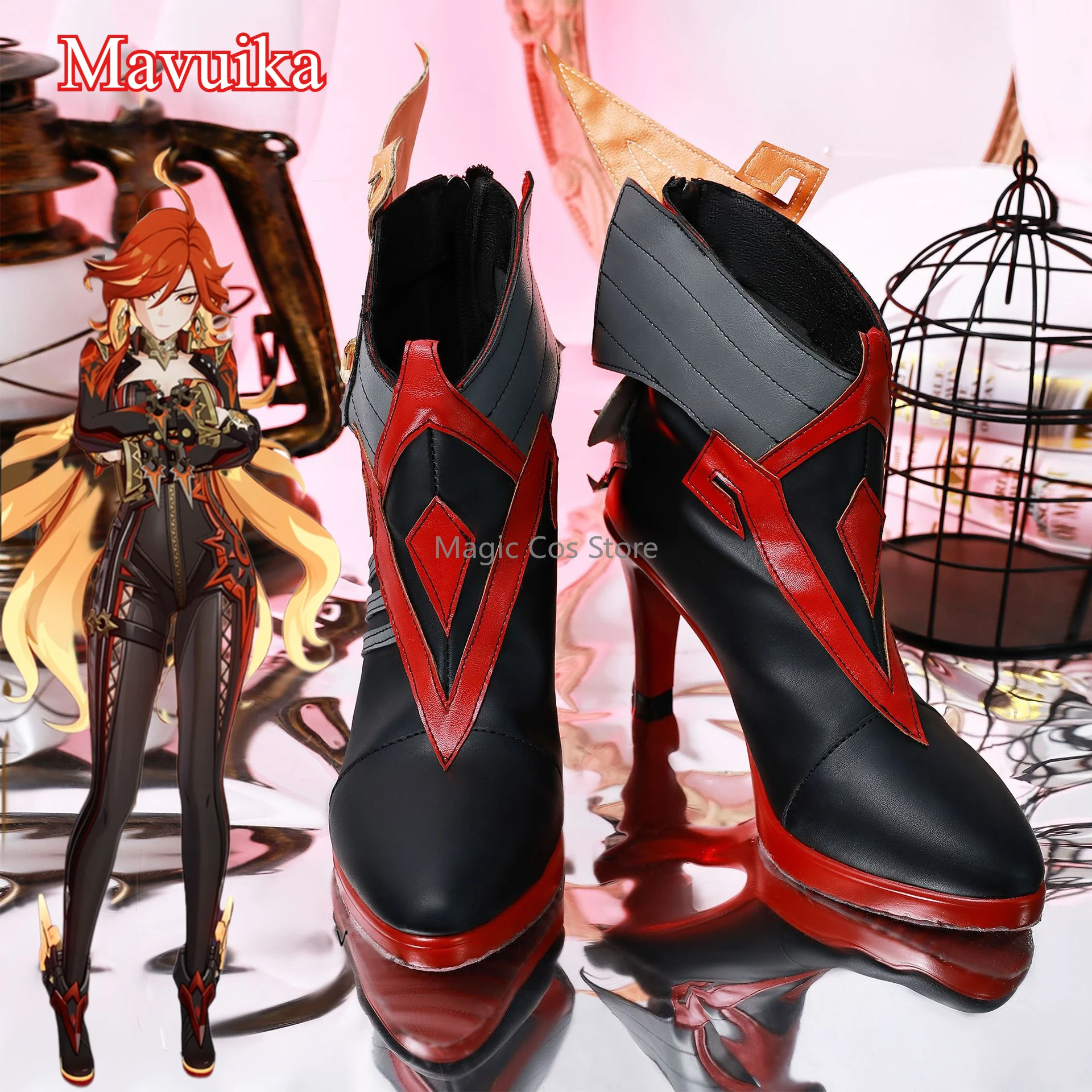 Genshin Impact Mavuika Cosplay Chaussures Bottes, Bottes à talons bas, Jeu