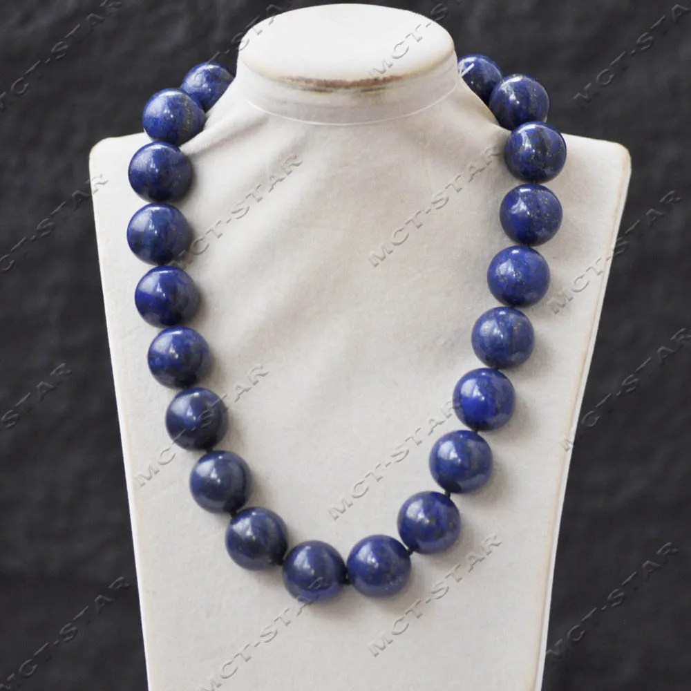 MTC·STAR 20'' 20mm Blue Round Lapis lazuli Jaguar CZ Necklace (Z14195)