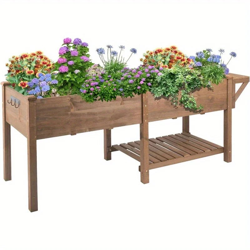 Raised Garden Bed Outdoor Wooden Elevated Garden Box with Legs, Brown