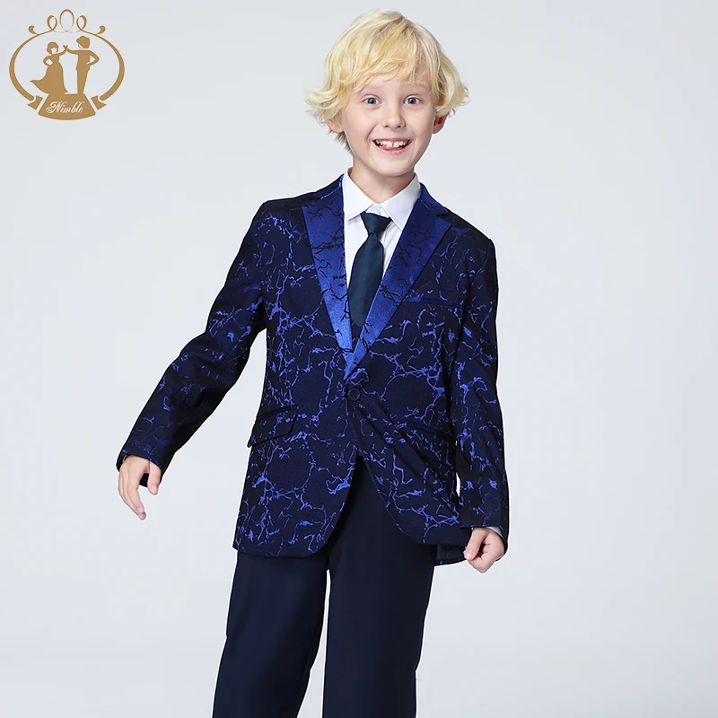 Spring Autumn Formal Boys Suits for Weddings Children Party Host Costume Blue Blazer Vest Pants Wholesale Clothing 3Pcs