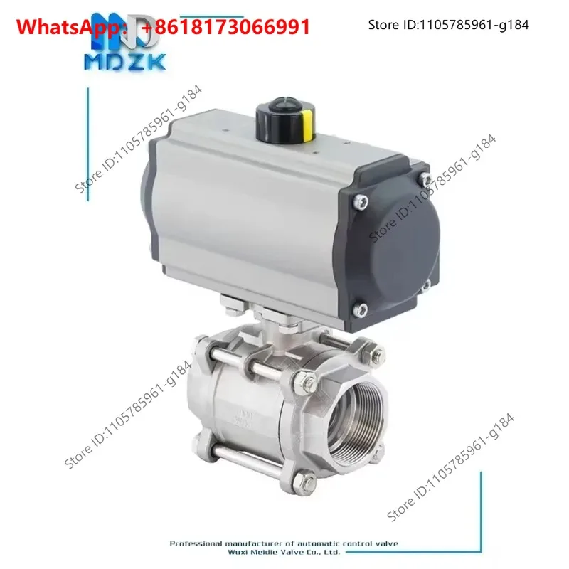 Q611F-16P Pneumatic 304 Stainless Steel Three Piece Threaded Ball Valve DN15 20 25 32 40 50 65