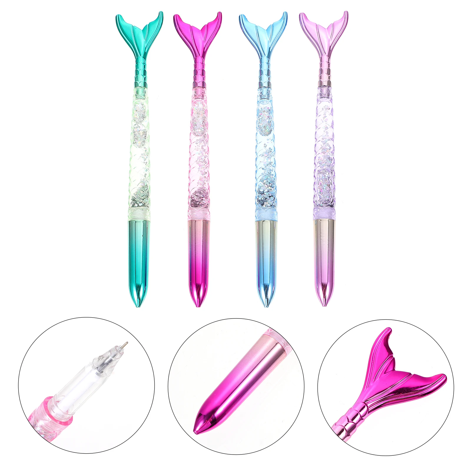 

4pcs Mermaid Pens 0.5mm Black Glitter Cute Writing Instruments Student Stationery Bite Resistant Creative Design