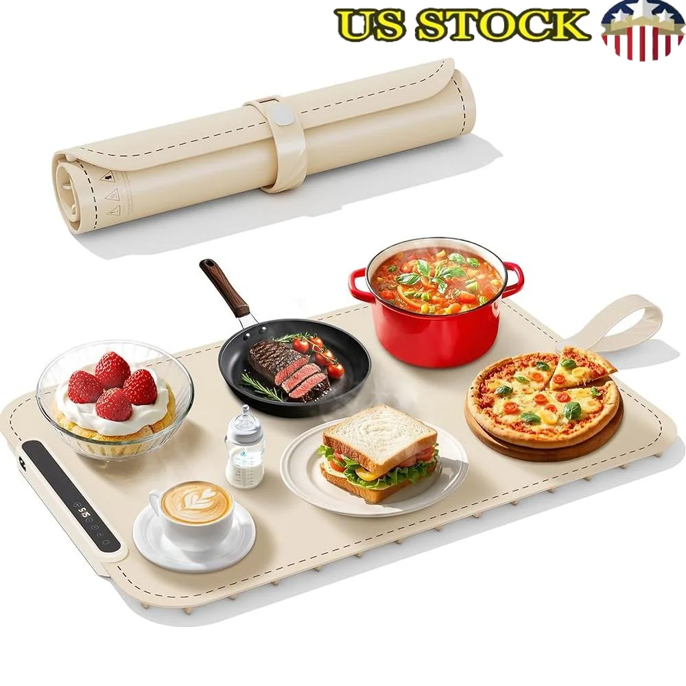 

Electric Food Warming Mat Silicone Heating Tray Rapid Heating with 6 Temperature Settings Portable Easy Clean Ideal Parties and