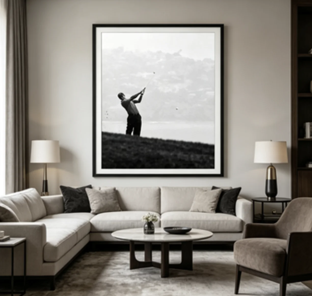 Wall Art Canvas Prints Posters Decor, Black White Golf Player Sport Portrait Print, Bedroom Office Bar Living Room Wall Poster
