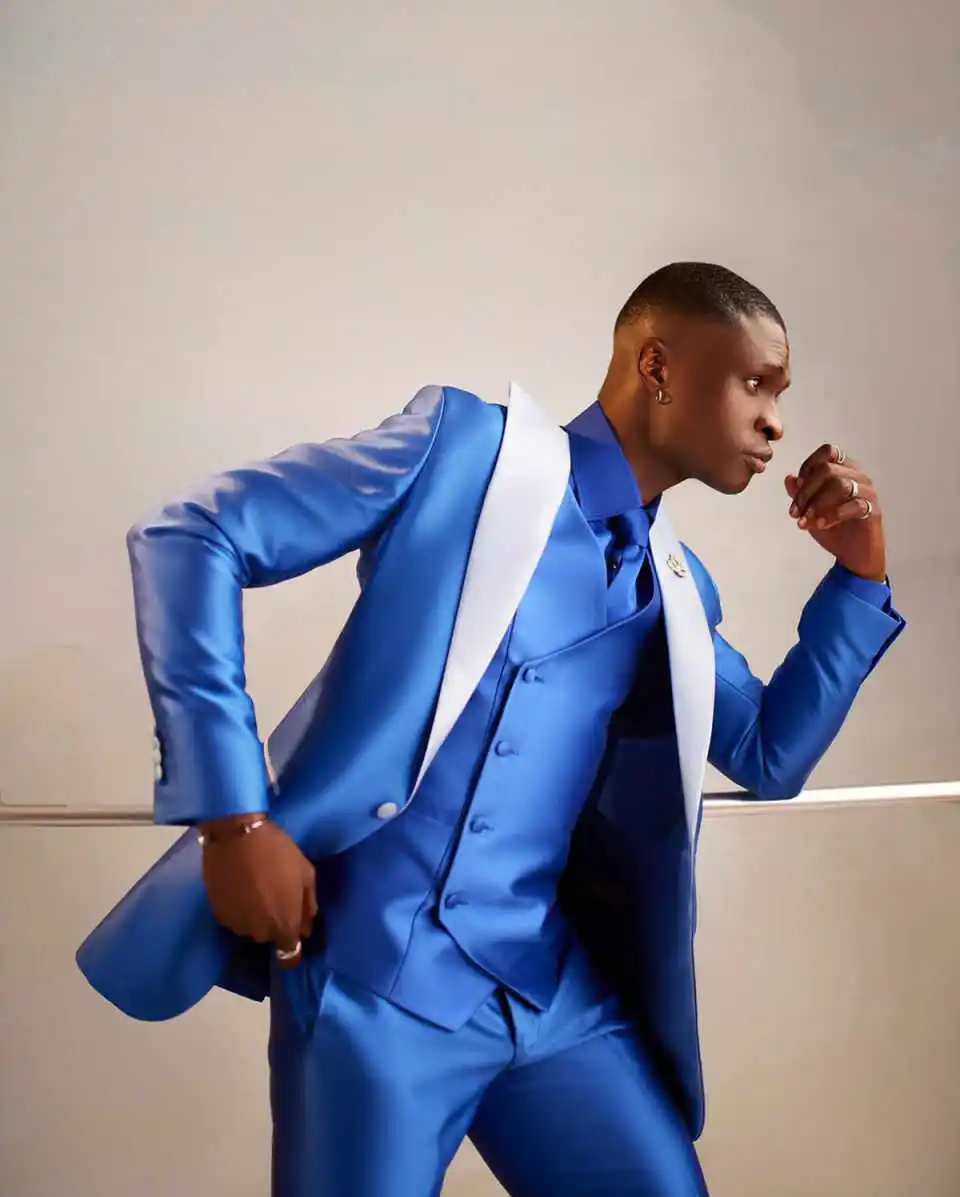 패션 남성 웨딩 정장 피크드 라펠 재킷 싱글 브레스티드 턱시도 3피스 코트 바지 조끼 비즈니스 파티 슬림핏 신랑 의상