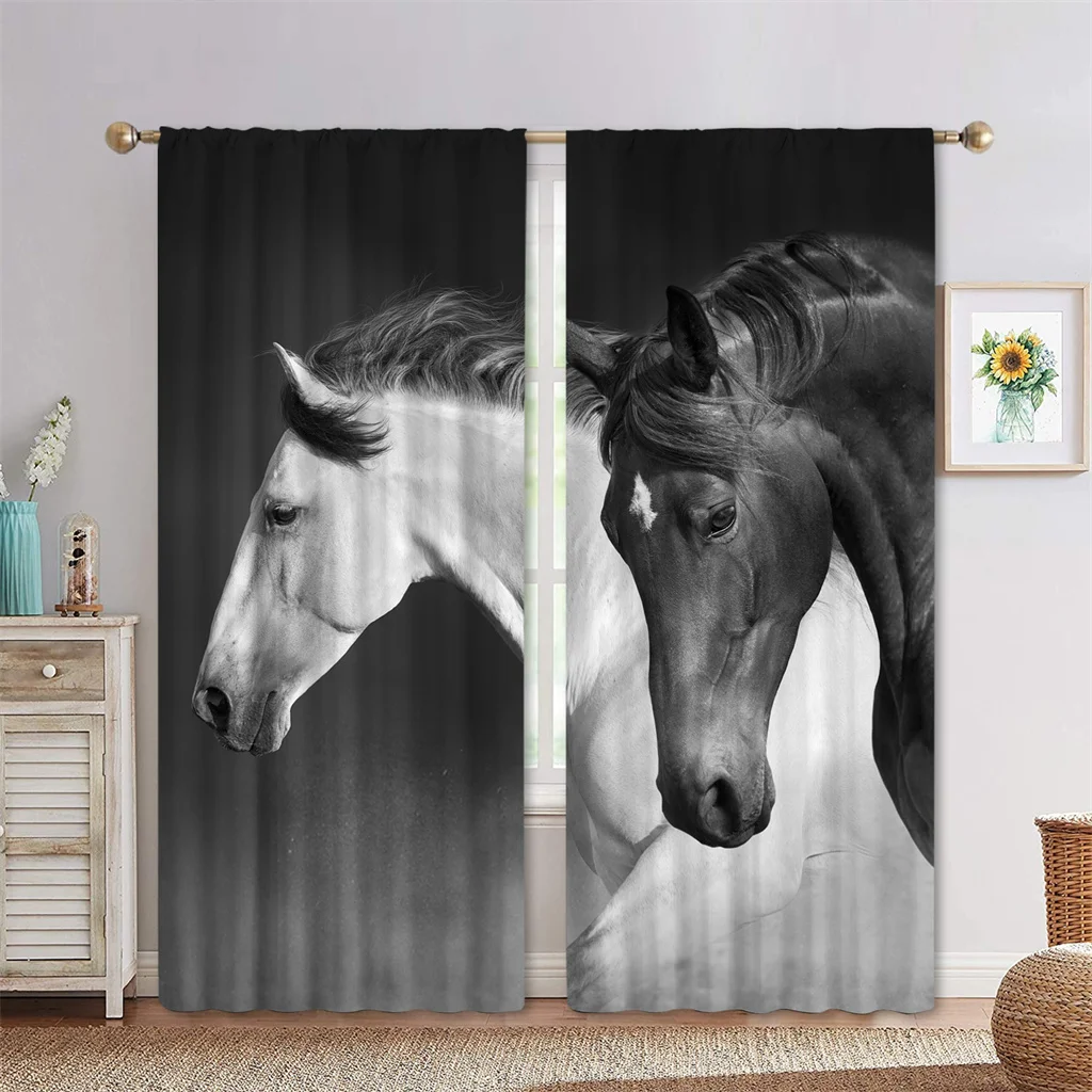 Horse Window Curtains for The Bedroom Animal Drapes In Living Room 3D Digital Printing Curtin for Window Home Decor 2 Panels