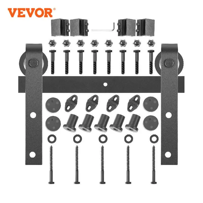 Vevor 5FT-18FT Classic Rail Schuifdeuren Schuur Deur Zwart Dubbele Deuren Single Track Hardware Schuifdeur Track Kit Wiel Track Systeem