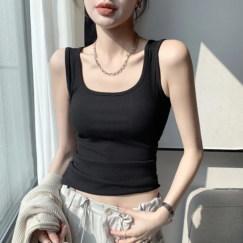 

Spring and Summer New Wide Shoulder Vest for Women U-Neck Base Inner Vest for Women Sleeveless Camisole Solid Color T-Shirt